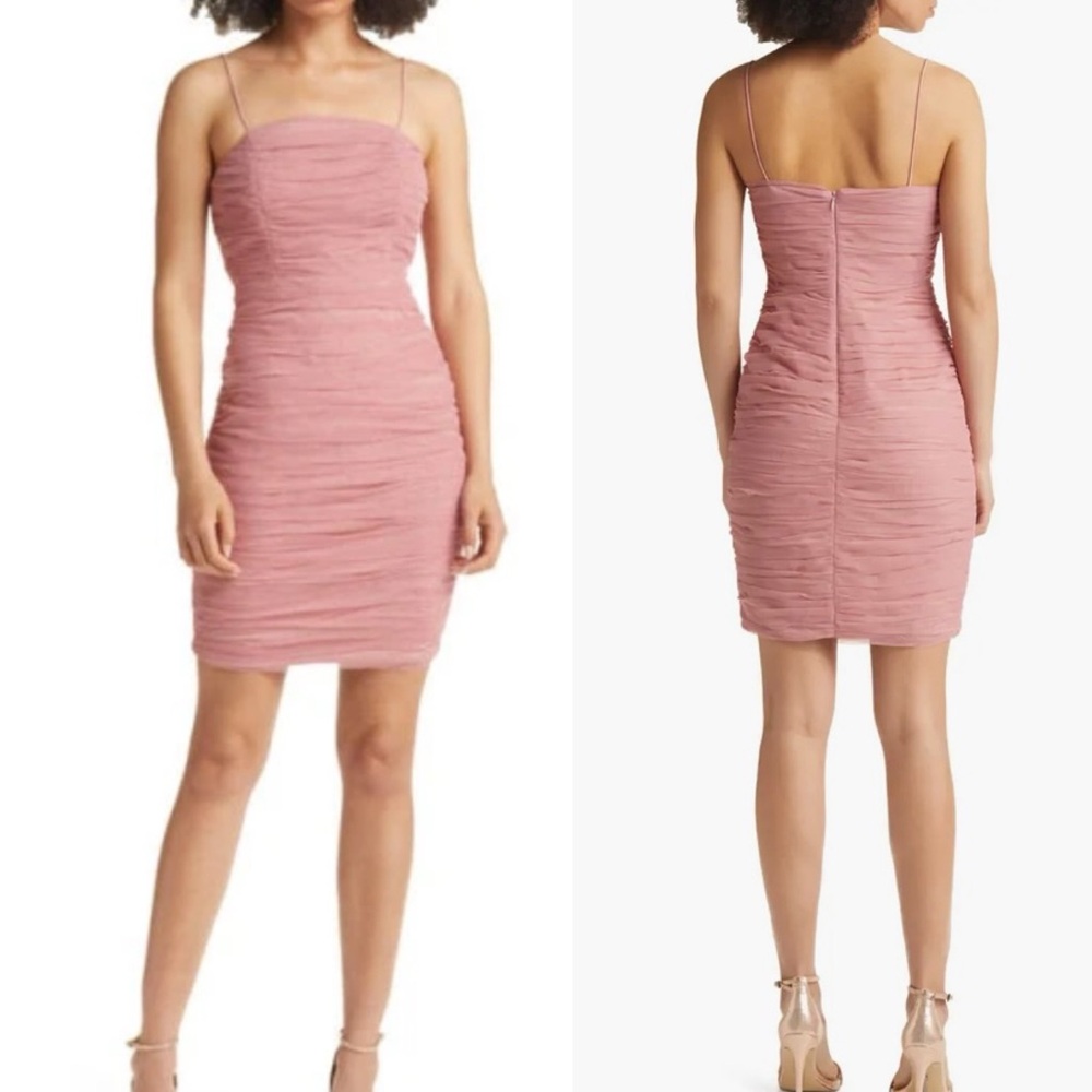 BTFL-life Ruched Mesh Mini Dress in Blush Size Medium